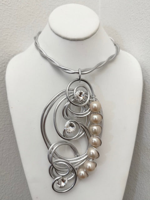 22124 JEFF LEIB PEARL/DIAM CHOKER NECKLACE