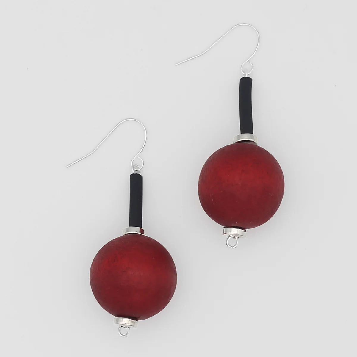 SD24E06 Sylca Red Ball Drop Earrings
