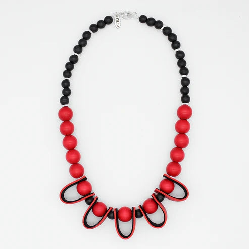 SD24N42 Sylca Red Midnight Ember Leather Statement Necklace